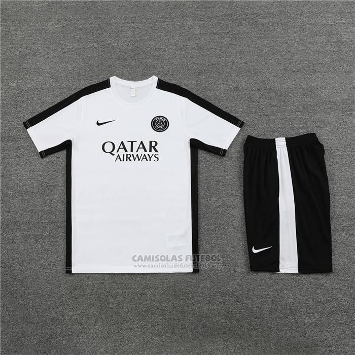 Fato de Treino Paris Saint-Germain Manga Curta 2023-2024 Branco - Calcas Curta